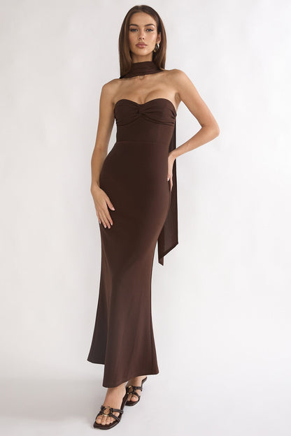 Of The Night Twist Bust Maxi Dress Chocolate