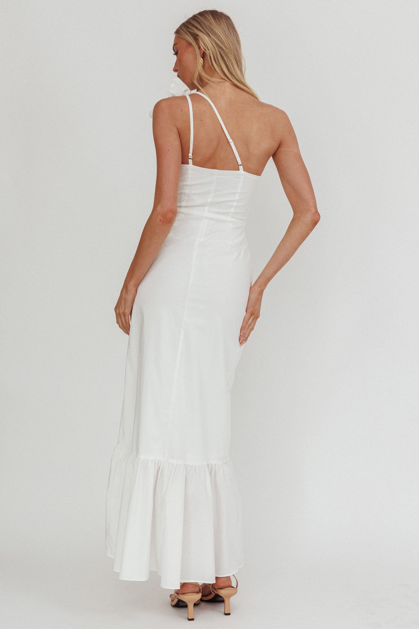 Dena One-Shoulder Frill Hem Maxi Dress White
