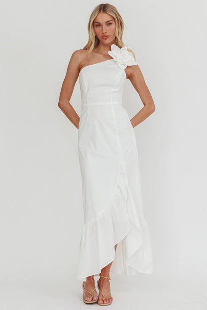 Dena One-Shoulder Frill Hem Maxi Dress White