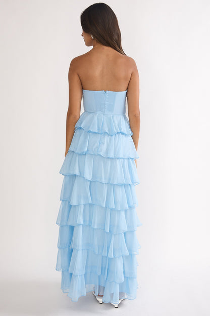 Janelia Layered Frill Maxi Dress Blue