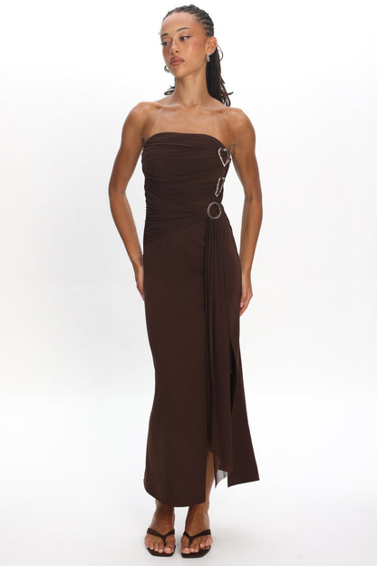 Karla Strapless Buckle Maxi Dress Coffee
