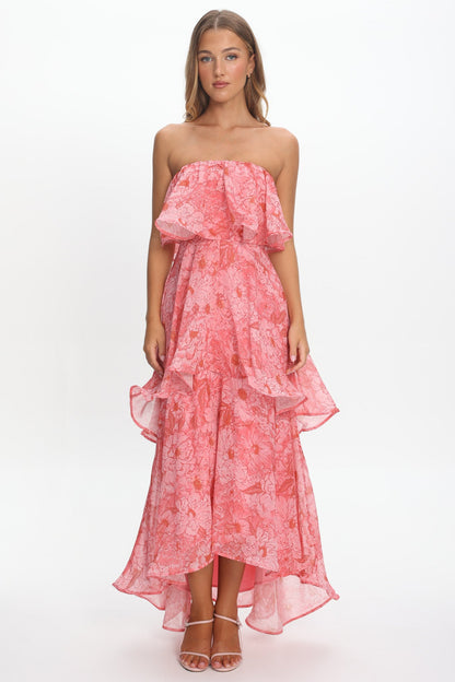 Honfleur Strapless Layered Maxi Dress Print Pink