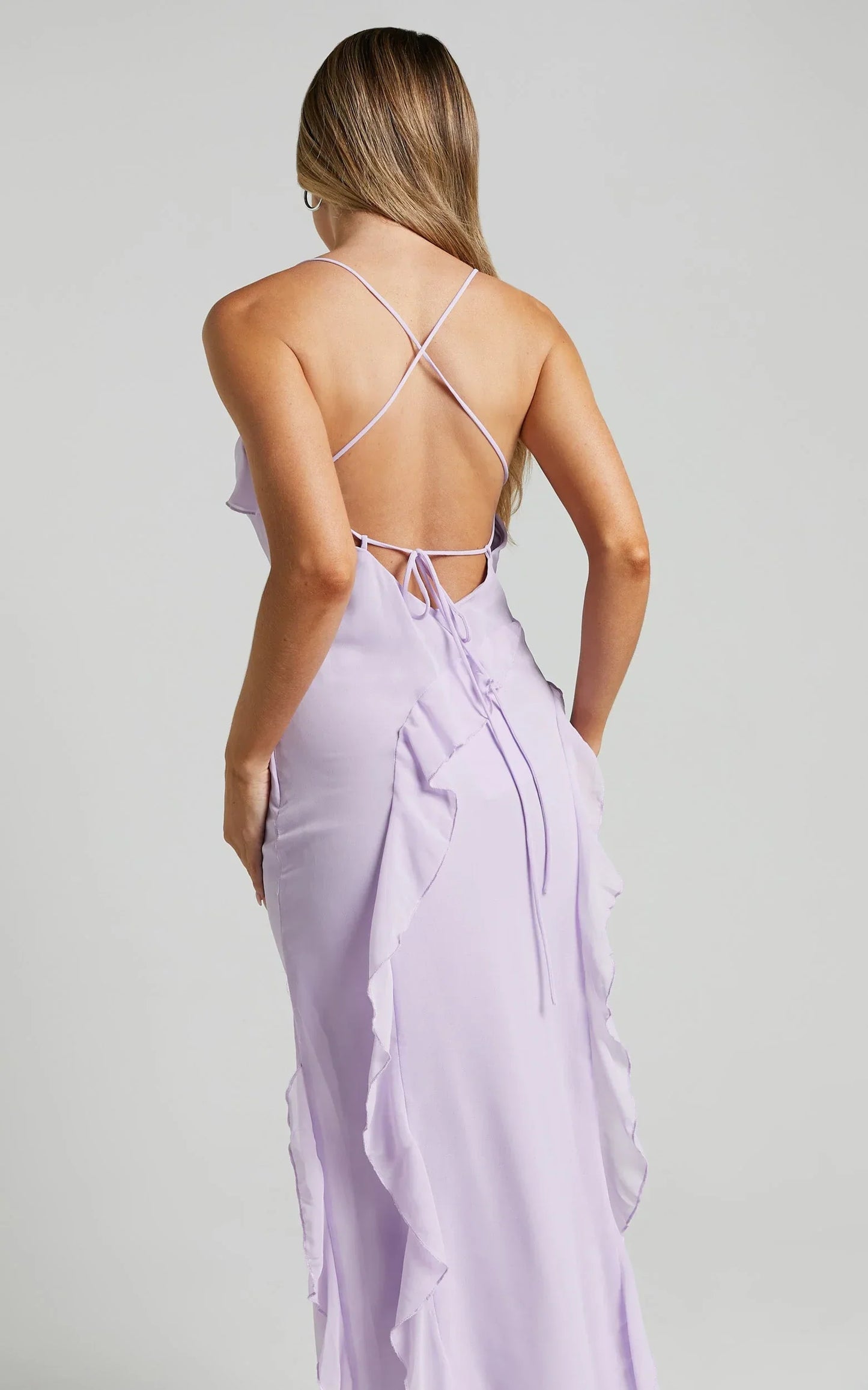 Connie Midi Dress - Ruffle Detail Dress in Lilac