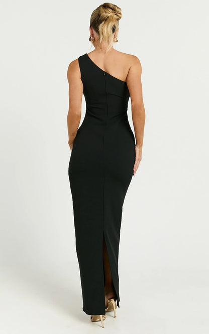 Criselda Maxi Dress - One Shoulder Maxi Dress in Black