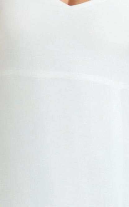 Collins Maxi Dress - V Neck Dropped Waist Gathered Maxi Dress in Off White