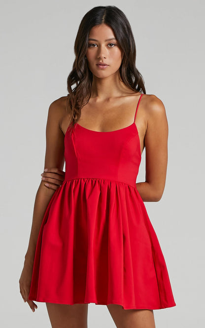 You Got Nothing To Prove Mini Dress - Strappy A-line Dress in Red