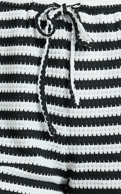 Brenda Short - Textured Stripe Short in White/Black Stripe