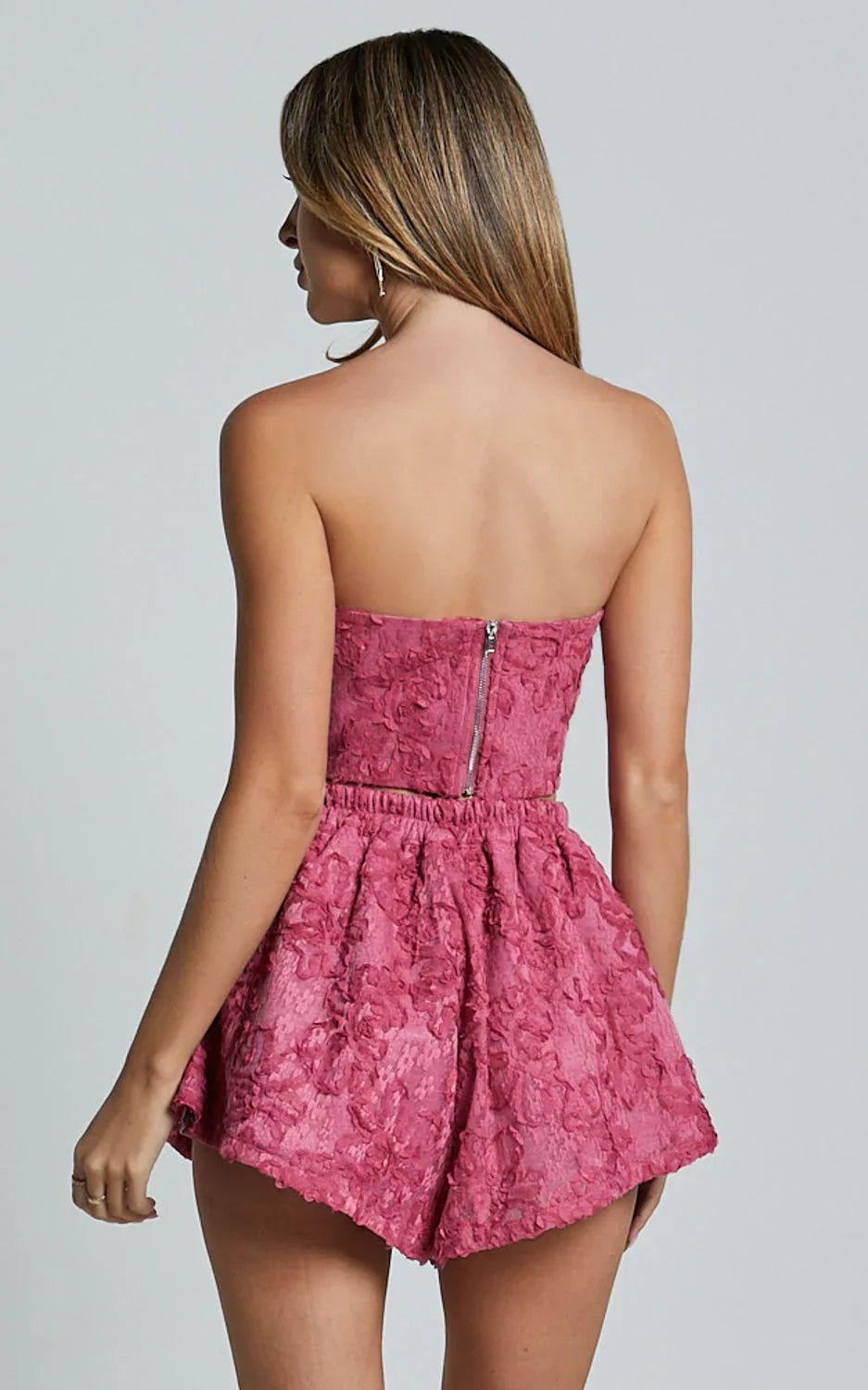 Cybill Shorts - Floral Detail Full Hem Shorts in Pink