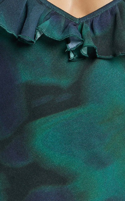 Riley Maxi Dress - Asymmetric Ruffle Detail Maxi Dress in Moss Adeana