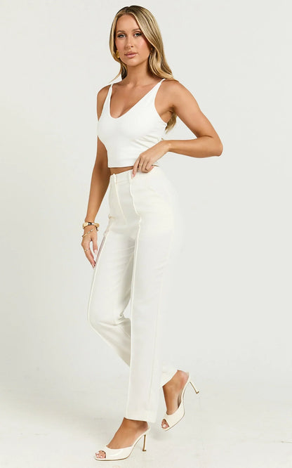 Brianna Pants - High Waist Tapered Pants in White