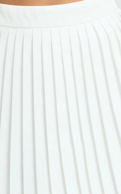 Carrie Mini Skirt - Pleated A Line Skirt in Off White
