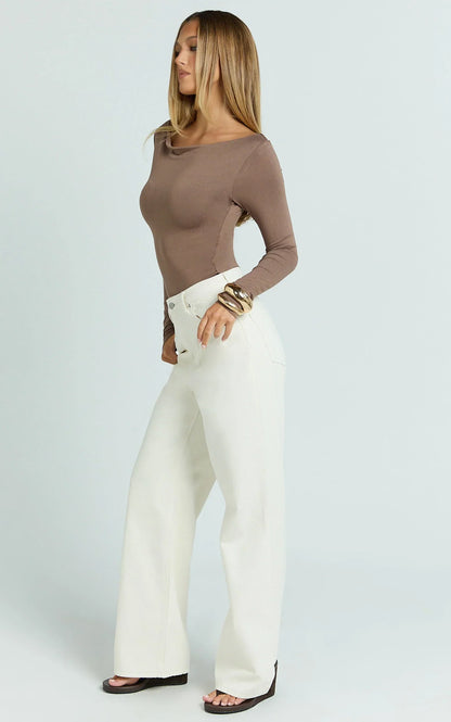 Cole Jeans - High Waist Relaxed Wide Leg Recycled Denim Jeans in Ecru