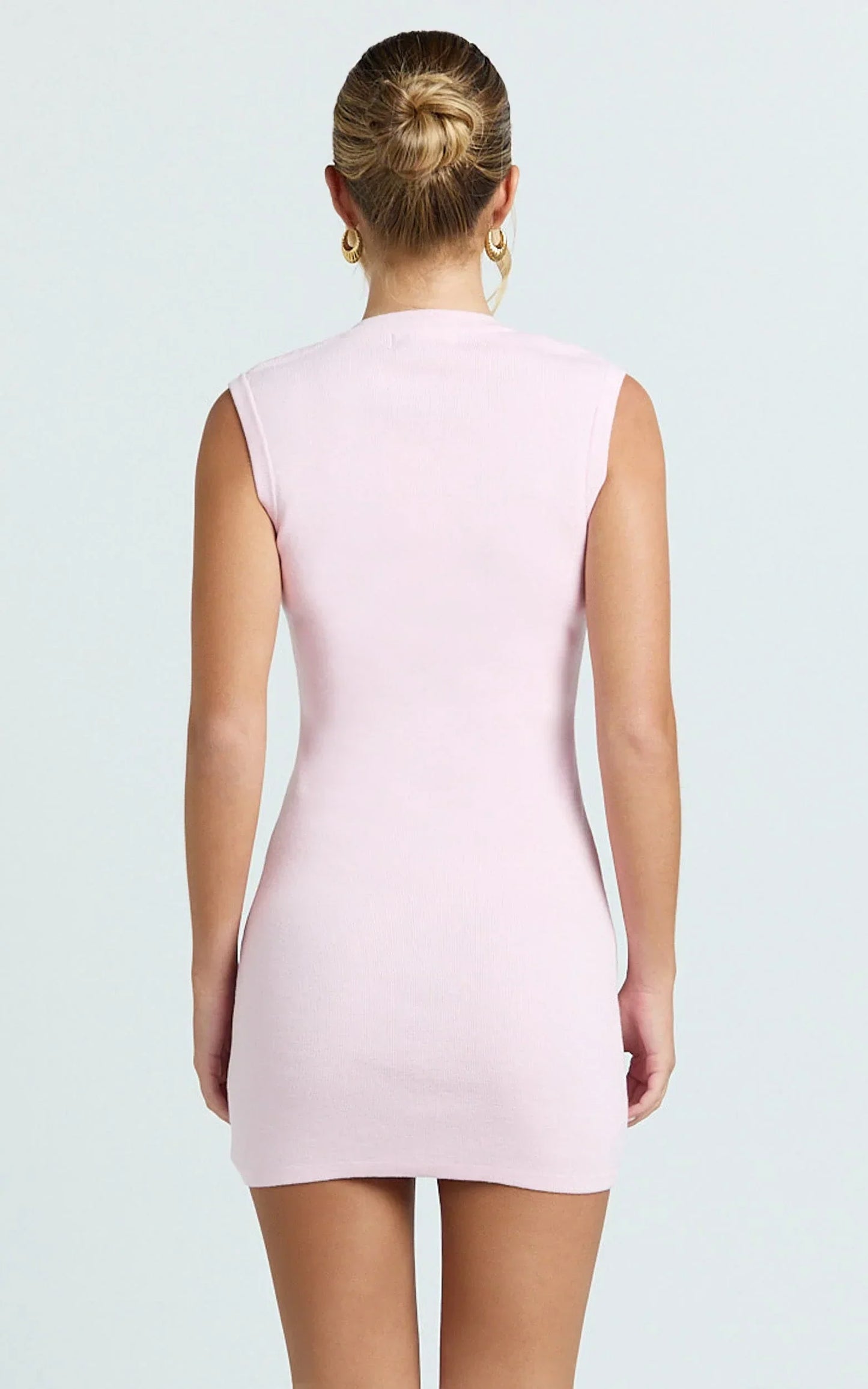 Branson Mini Dress - Sleeveless Button Down Knitted Dress in Plain Pink