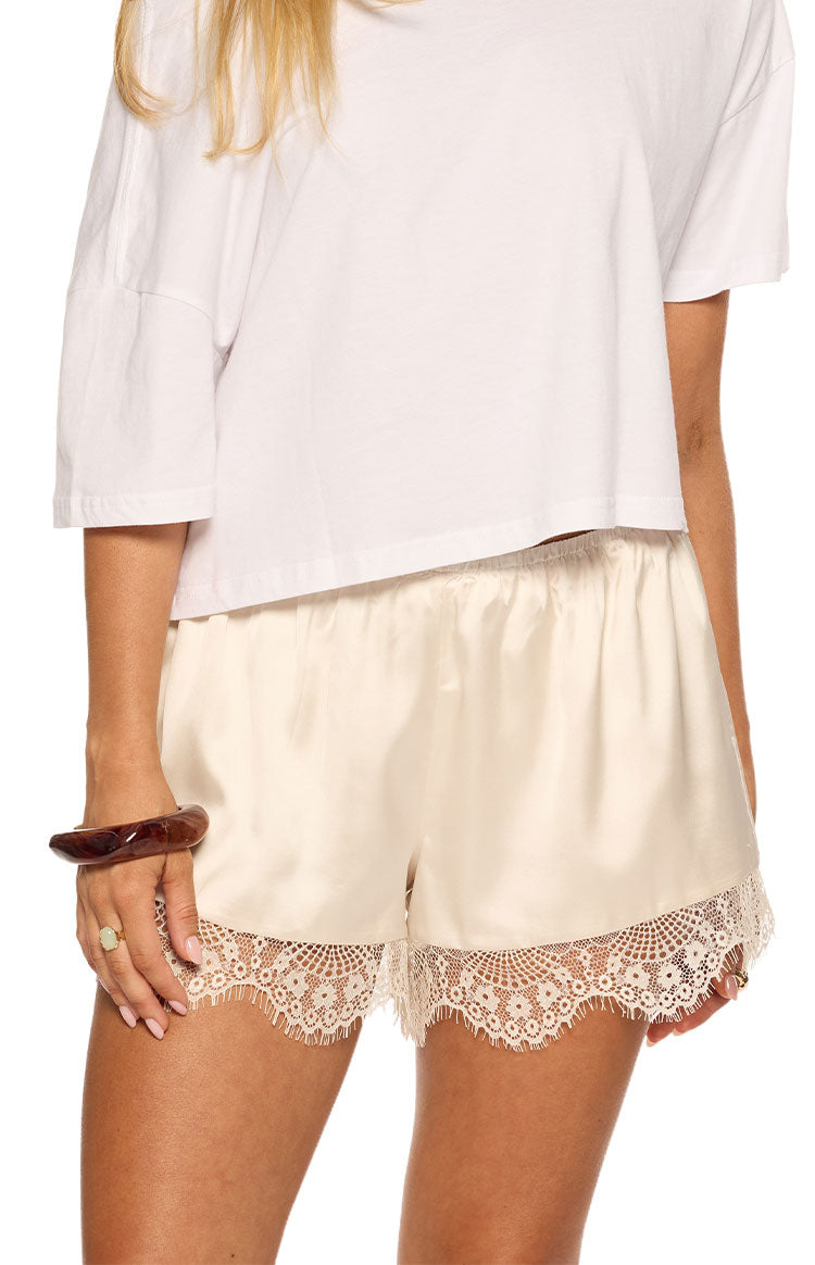 Agnes Cream Satin Lace Shorts - PRE ORDER