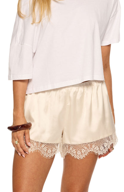 Agnes Cream Satin Lace Shorts - PRE ORDER