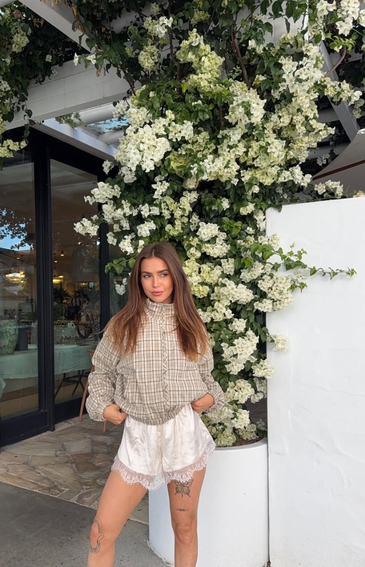 Agnes Cream Satin Lace Shorts - PRE ORDER