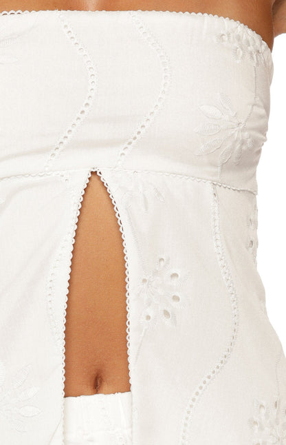 Ailany White Floral Strapless Longline Top