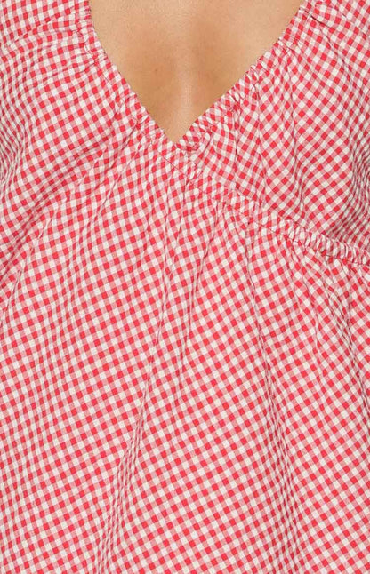 Althea Red Gingham Wrap Front Mini Dress