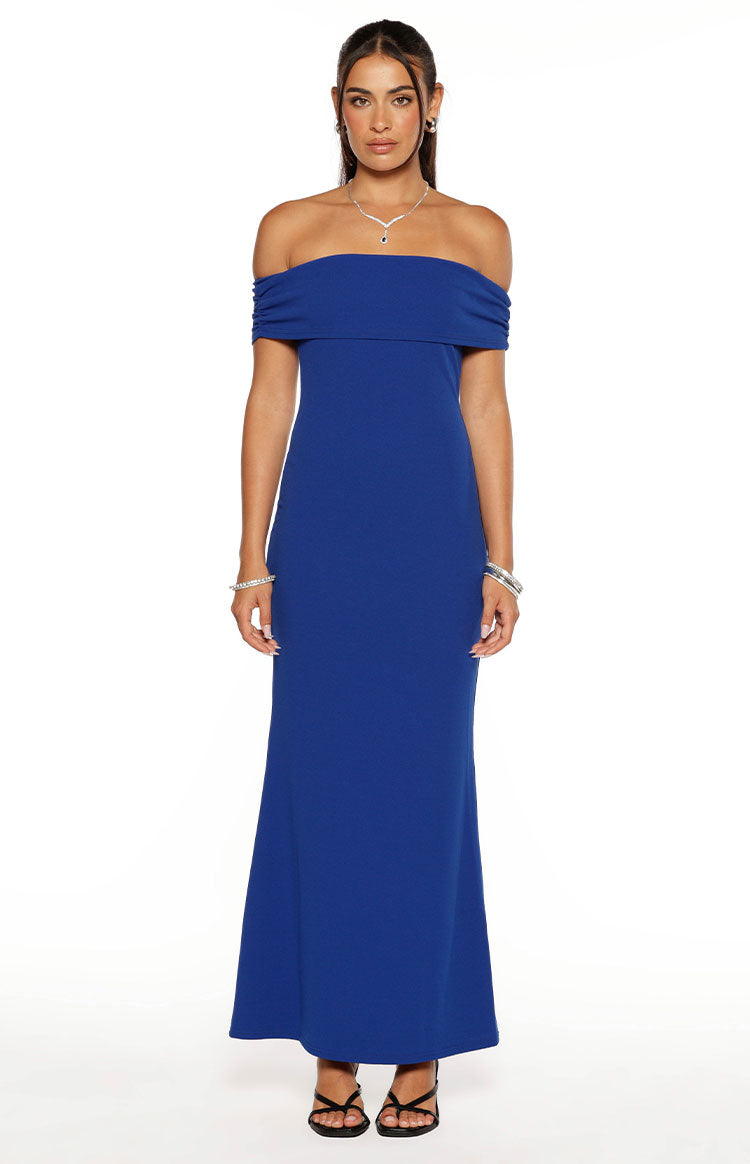 Amabella Cobalt Blue Crepe Maxi Dress