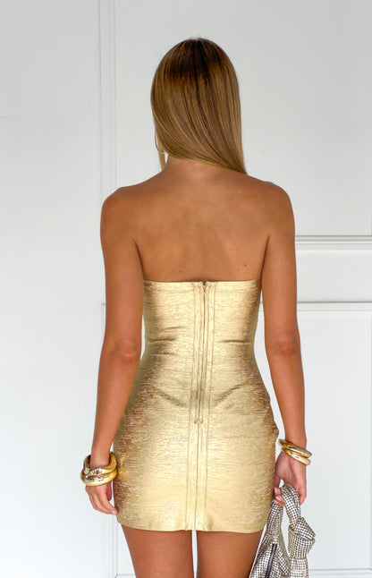Amanda Gold Bandage Strapless Mini Dress - PRE ORDER
