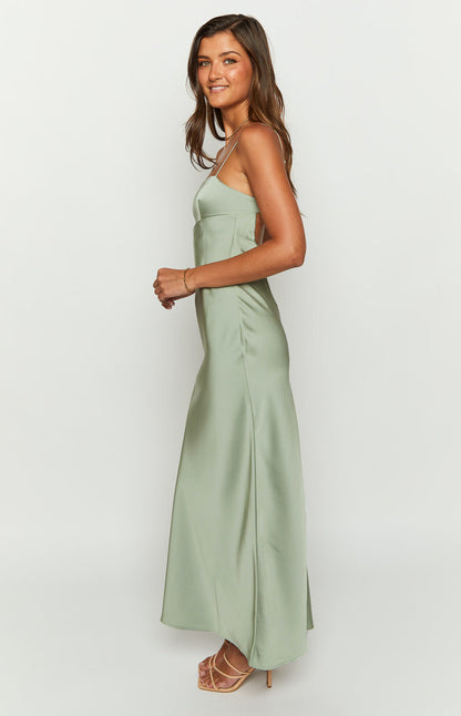 Amour Sage Satin Maxi Dress