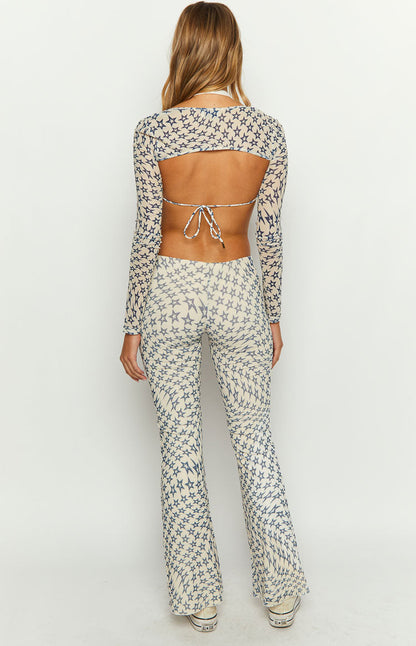 Avalon Star Print Mesh Mid Rise Pants