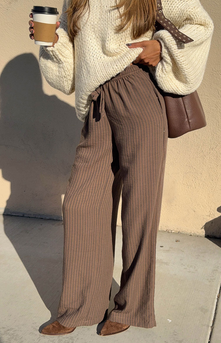 Avandi Brown Stripe Drawstring Waistband Pants
