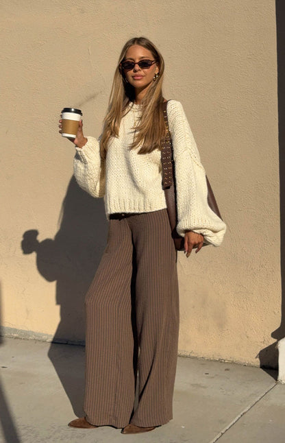 Avandi Brown Stripe Drawstring Waistband Pants