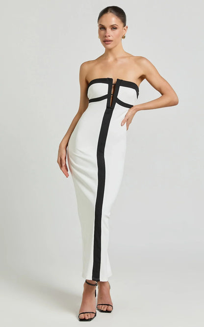 Catherine Midi Dress - Strapless Cup Bust Pencil Dress in White
