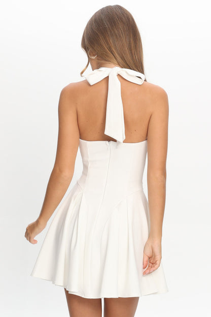 Charlene Cowl Halterneck Mini Dress White
