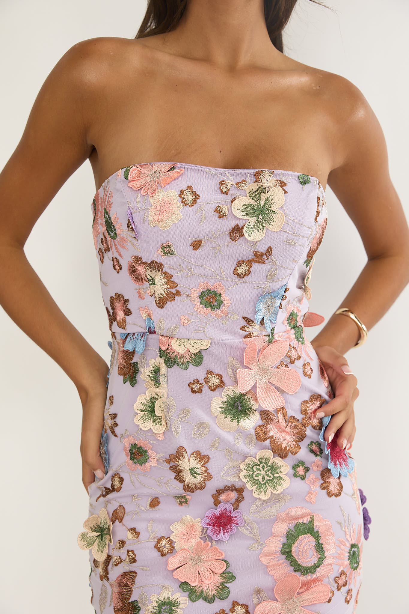 Posetta Strapless Floral Embellished Maxi Dress Purple