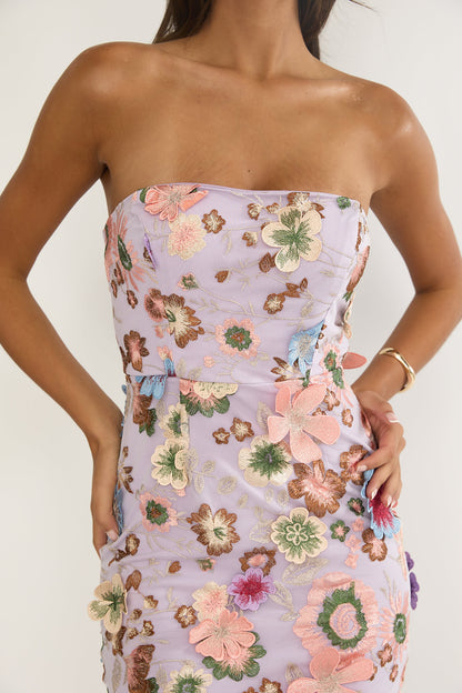 Posetta Strapless Floral Embellished Maxi Dress Purple