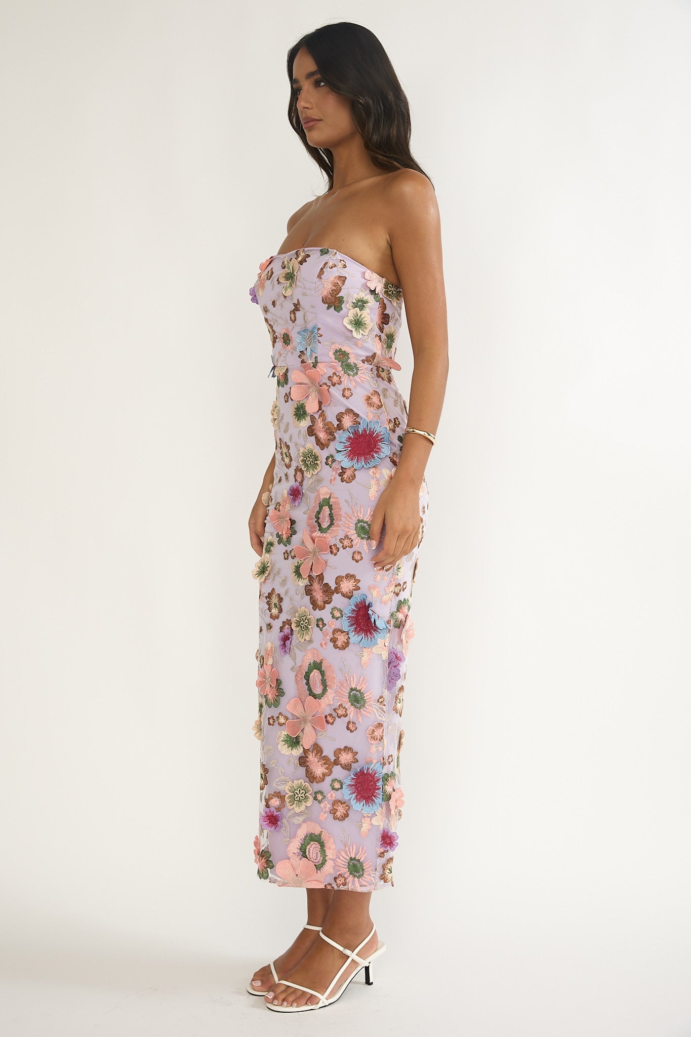 Posetta Strapless Floral Embellished Maxi Dress Purple
