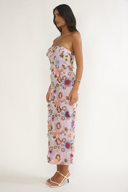 Posetta Strapless Floral Embellished Maxi Dress Purple