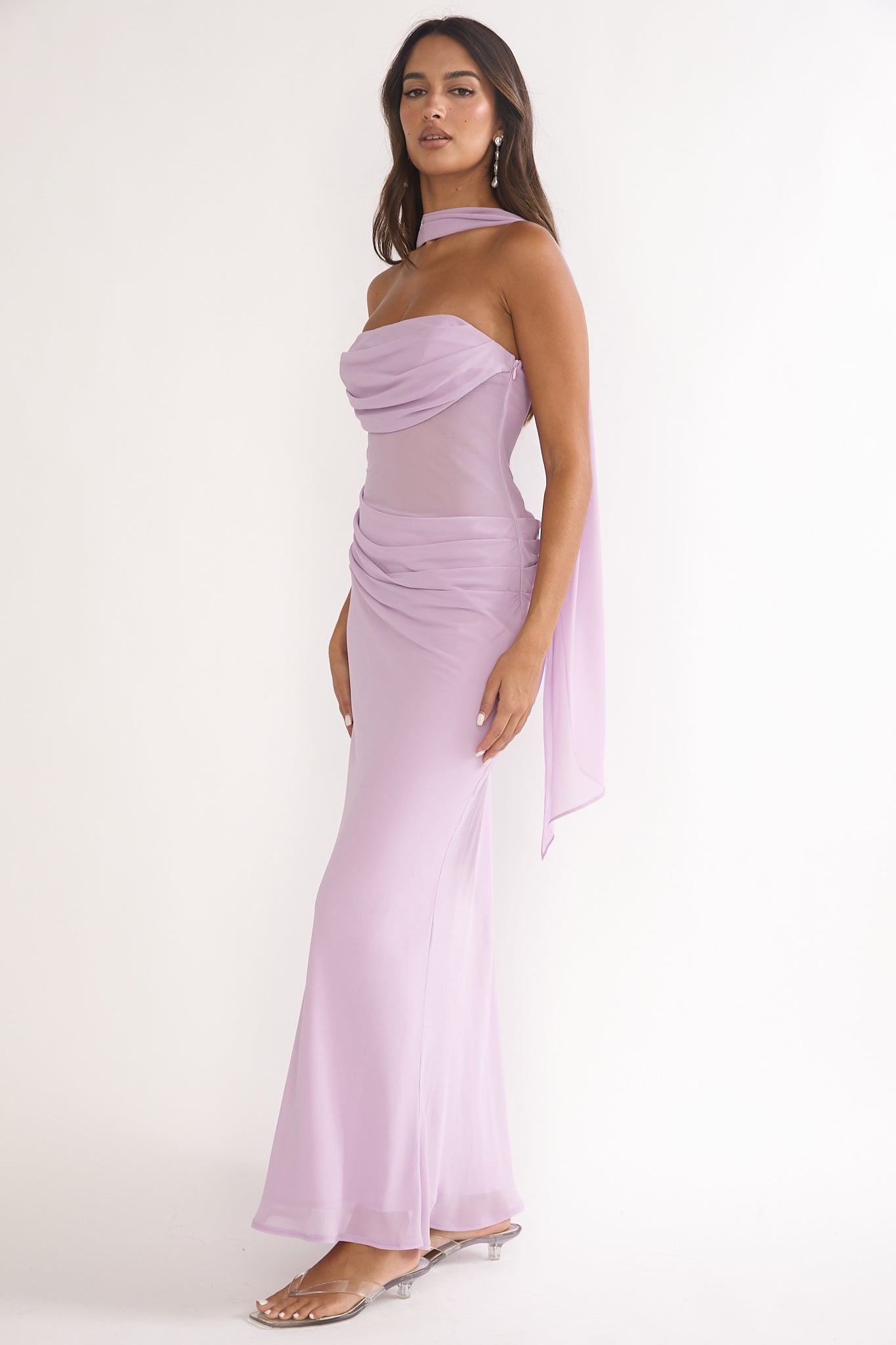 Unforgettable Day Drape Waist Strapless Maxi Dress Lilac