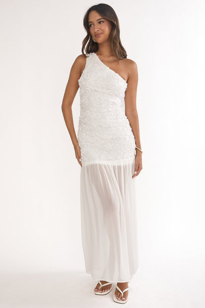 Angel Eye One Shoulder Maxi Dress Embellished White