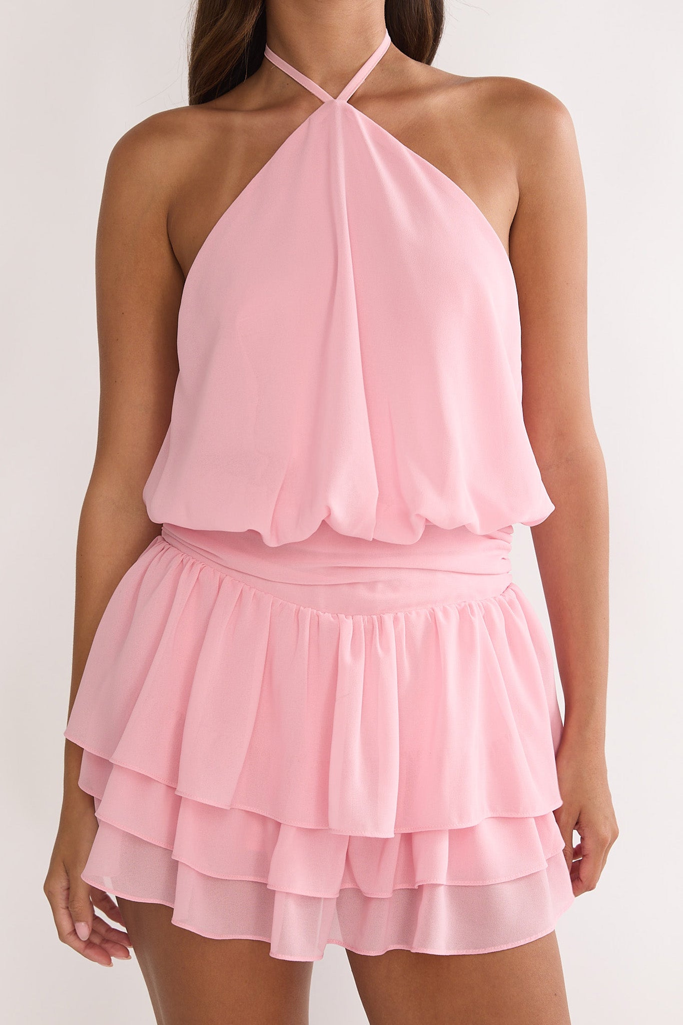 Seliah Halter Layered Hem Mini Dress Blush