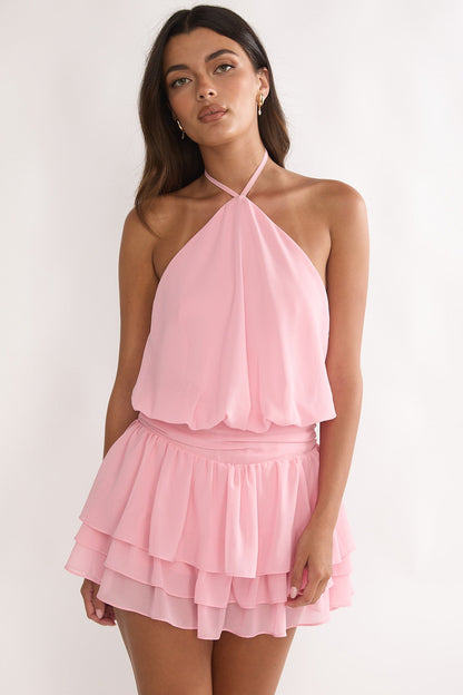 Seliah Halter Layered Hem Mini Dress Blush