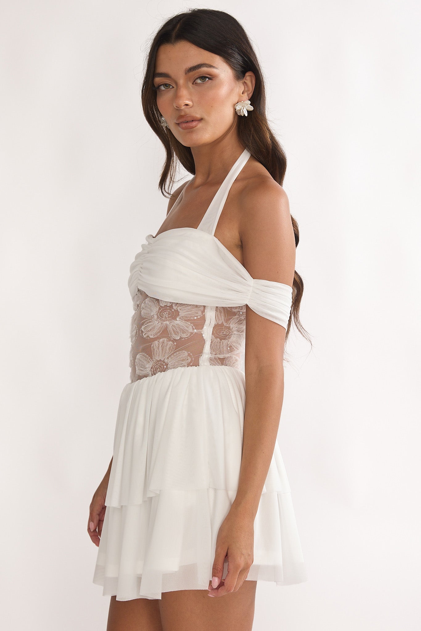 Esmara Mesh Waist Halter Mini Dress White