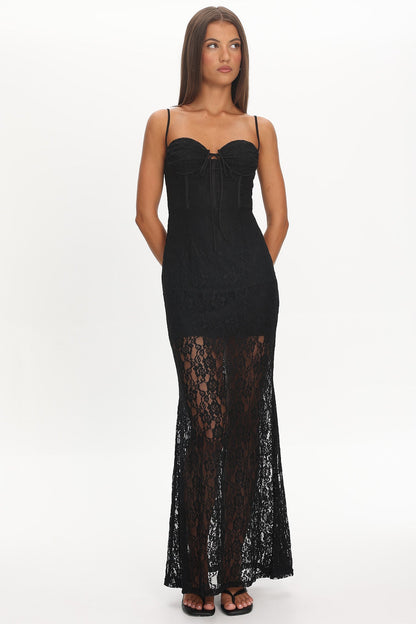 Clover Sweetheart Neckline Maxi Dress Lace Black