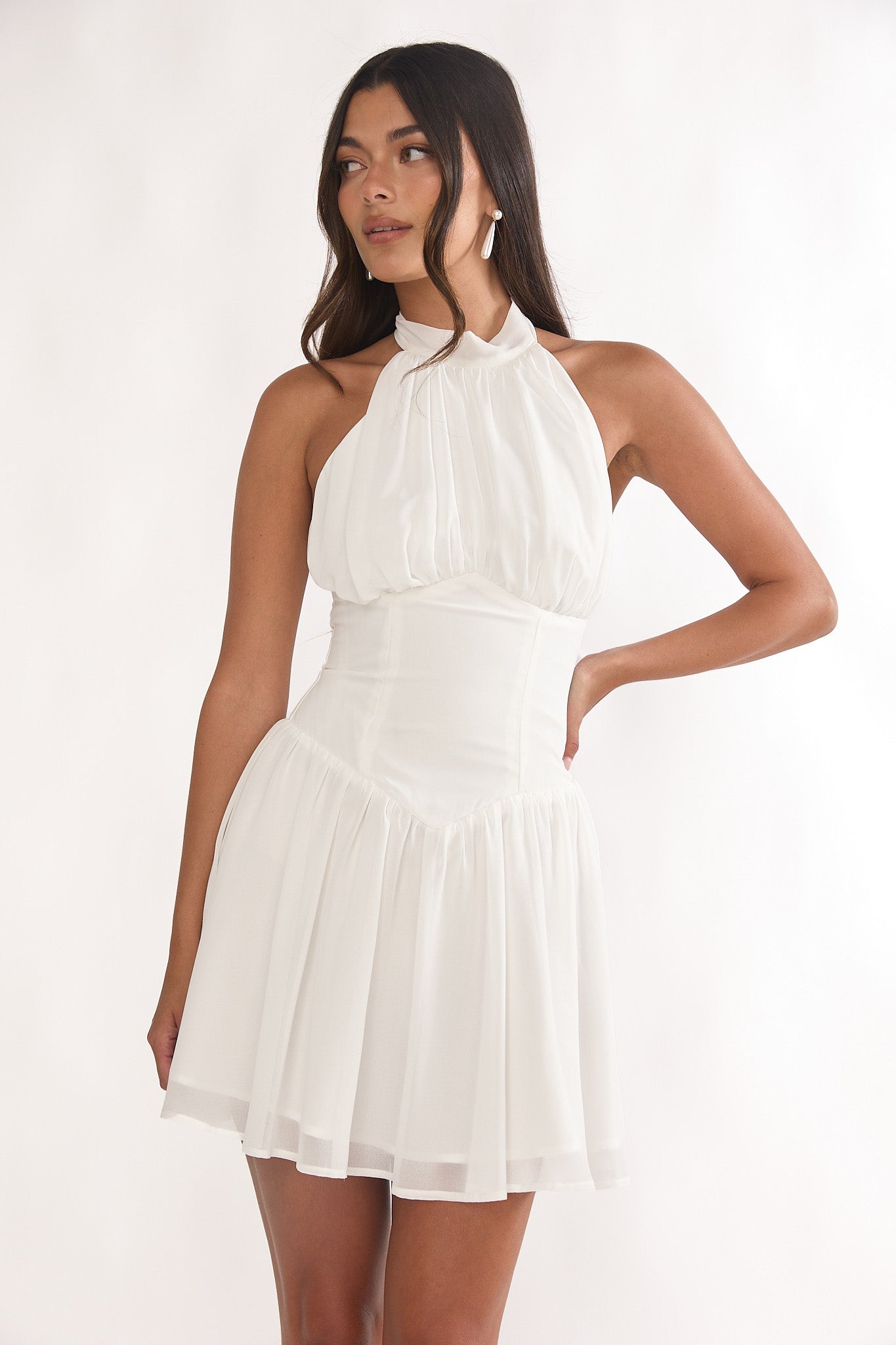 Lunaria High Neck Halterneck Mini Dress White