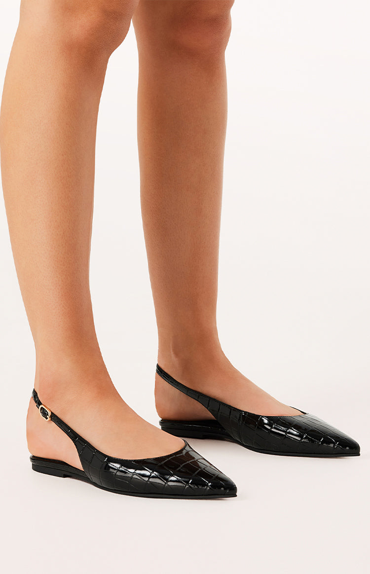 Billini Henna Black Patent Croc Mule