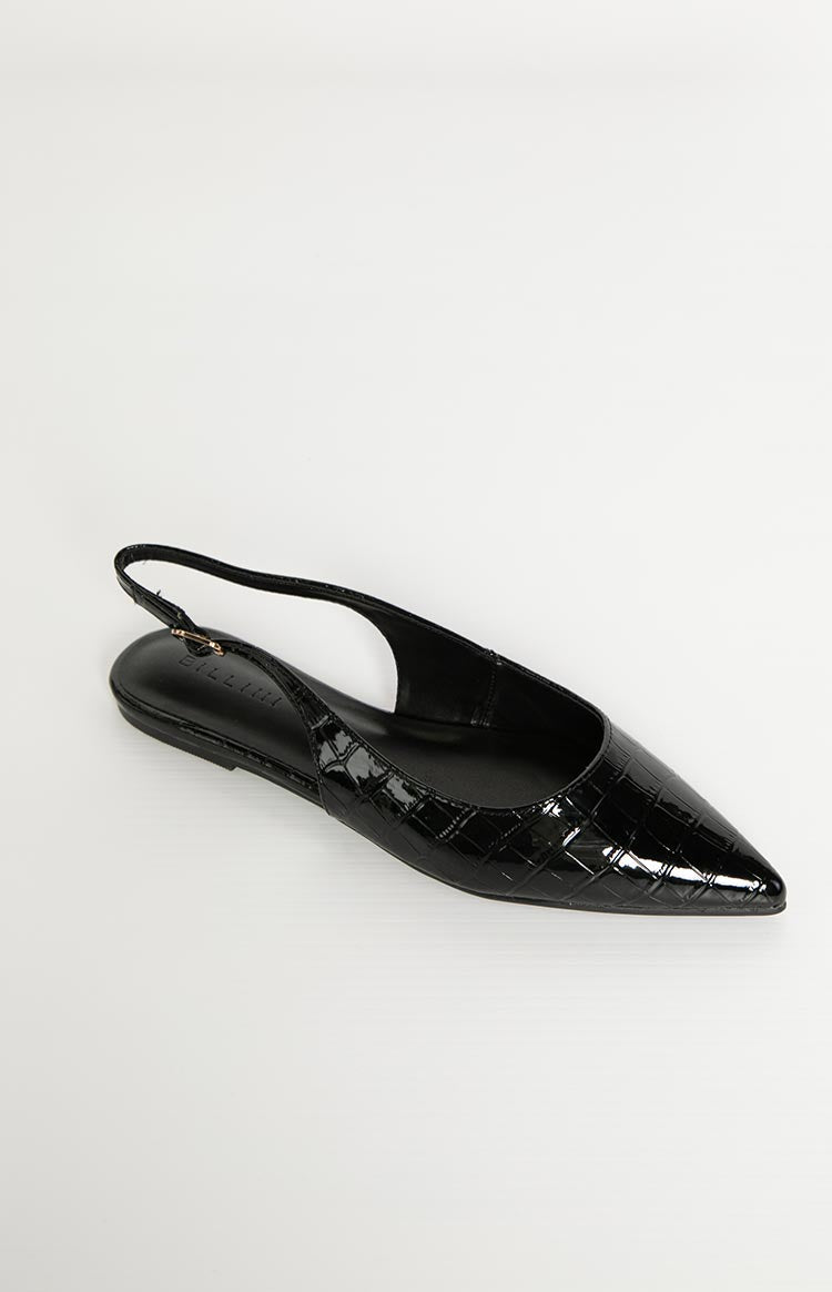 Billini Henna Black Patent Croc Mule