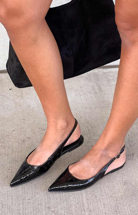 Billini Henna Black Patent Croc Mule