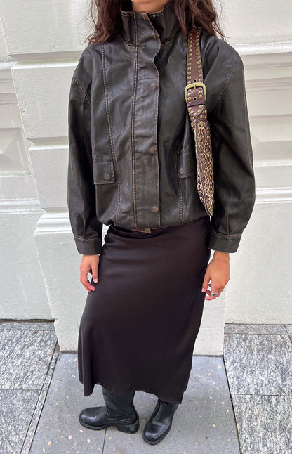 Blakely Brown Funnel Neck PU Jacket