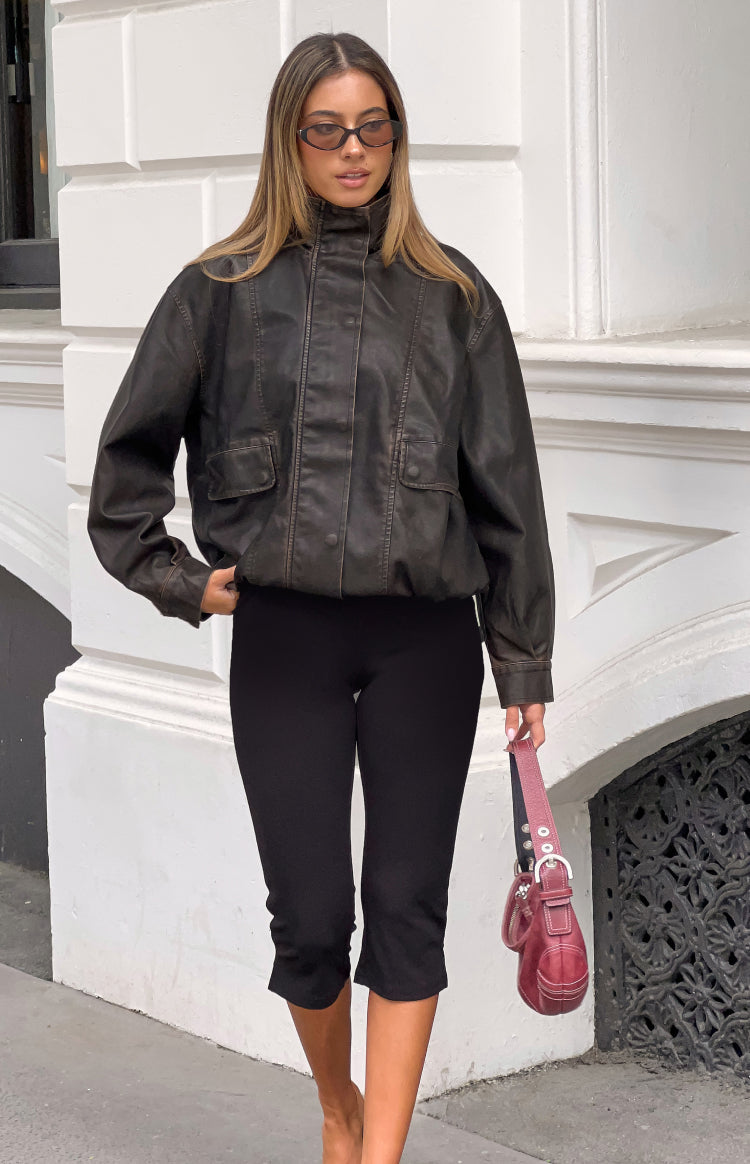 Blakely Brown Funnel Neck PU Jacket