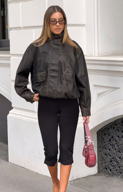 Blakely Brown Funnel Neck PU Jacket