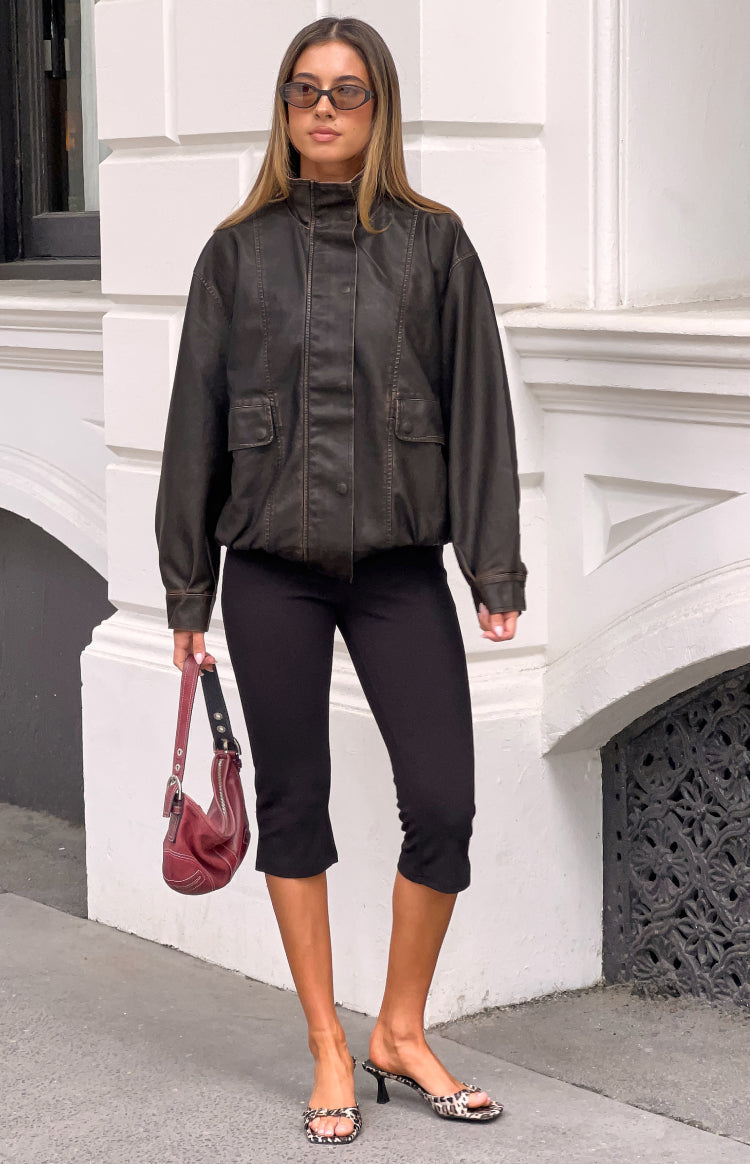 Blakely Brown Funnel Neck PU Jacket