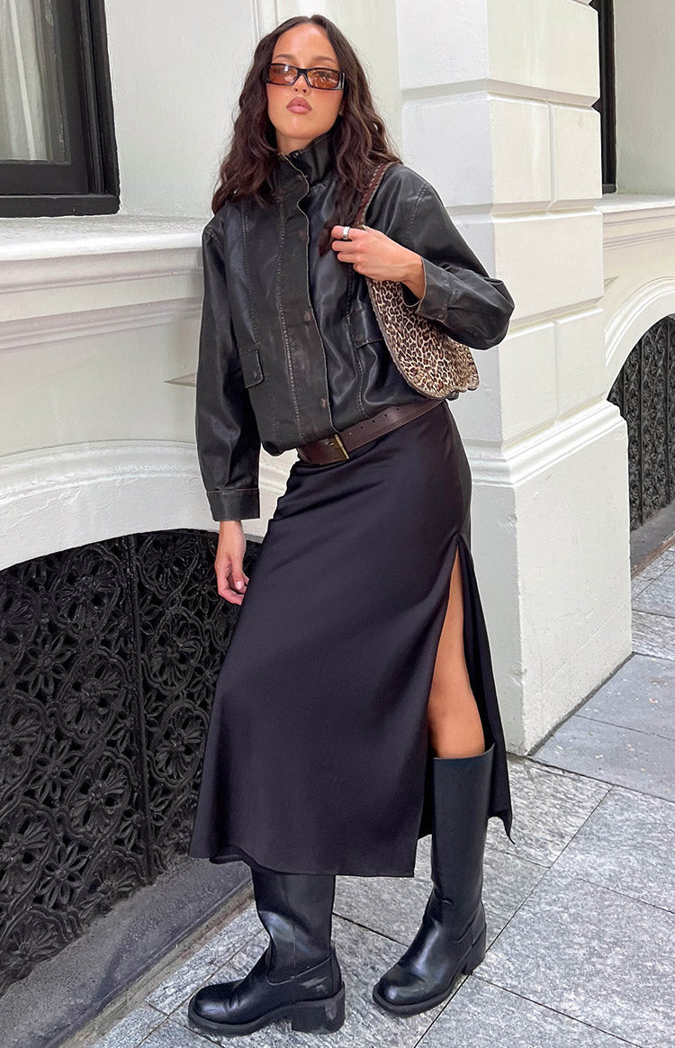 Blakely Brown Funnel Neck PU Jacket