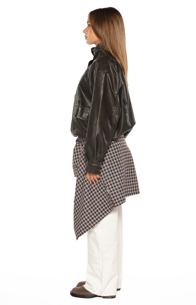 Blakely Brown Funnel Neck PU Jacket